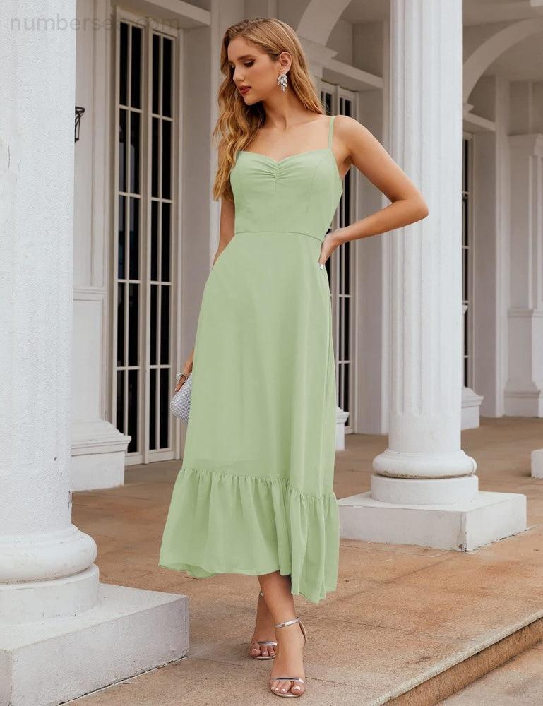 Spaghetti Strap Chiffon Bridesmaid Dress Ankle Length Formal A Line Cocktail Party Homecoming Dress for Juniors  SEA28028