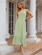 Spaghetti Strap Chiffon Bridesmaid Dress Ankle Length Formal A Line Cocktail Party Homecoming Dress for Juniors  SEA28028