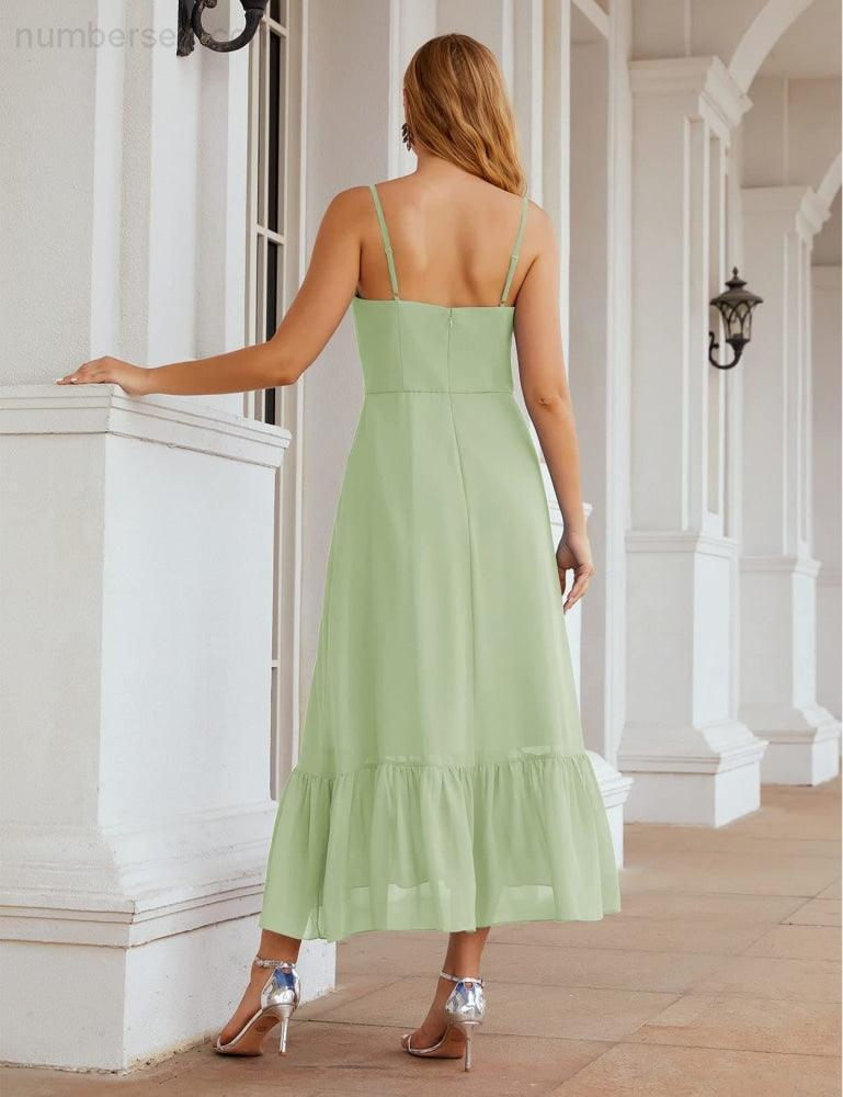 Spaghetti Strap Chiffon Bridesmaid Dress Ankle Length Formal A Line Cocktail Party Homecoming Dress for Juniors  SEA28028