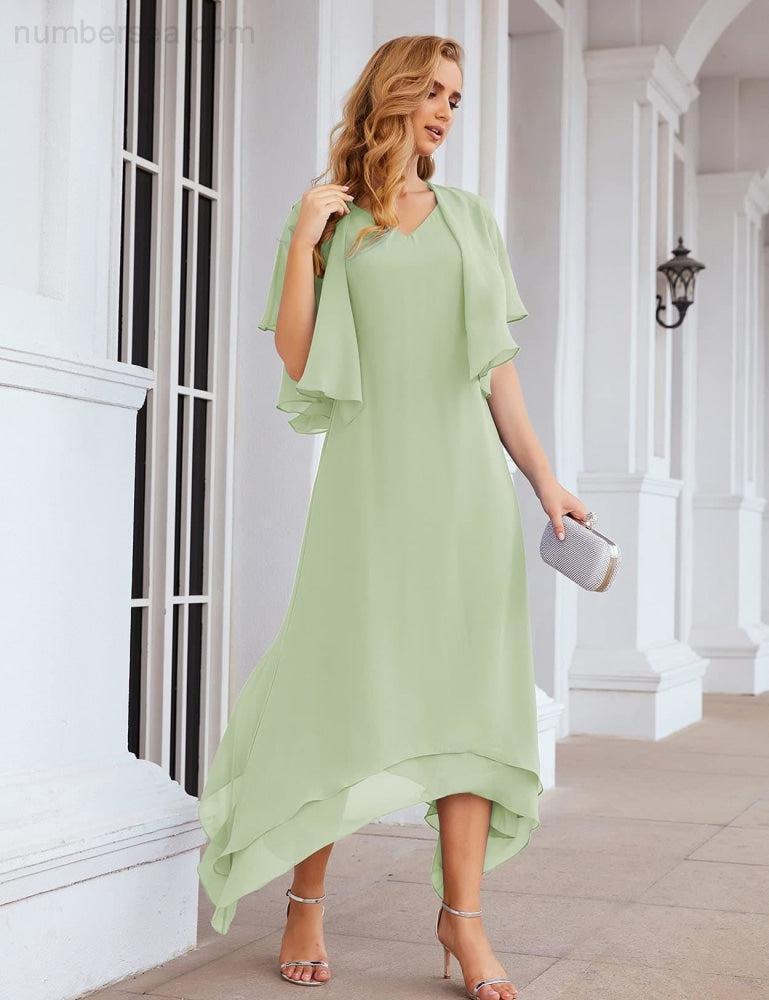 Chiffon Plus Size Mother of Bride Dresses with Jacket Formal Dresses for Wedding SEA28073