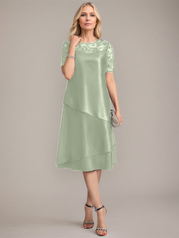 A-Line Scoop Knee-Length Mother of the Bride Dress With Applique & Sequins