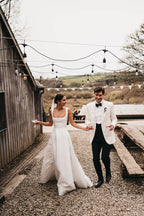 Satin A-Line Square Neck White Modest Wedding Dress