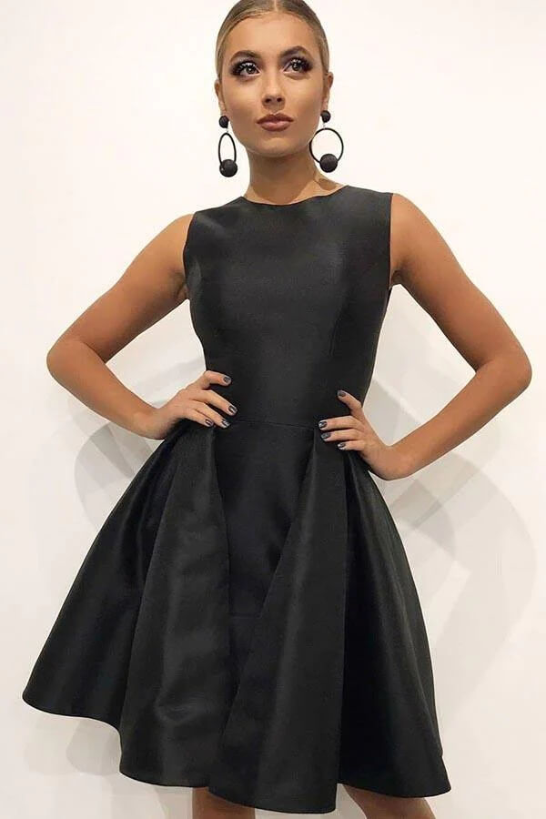 Satin A-line Round Neck Pleated Homecoming Dresses, Short Prom Dress