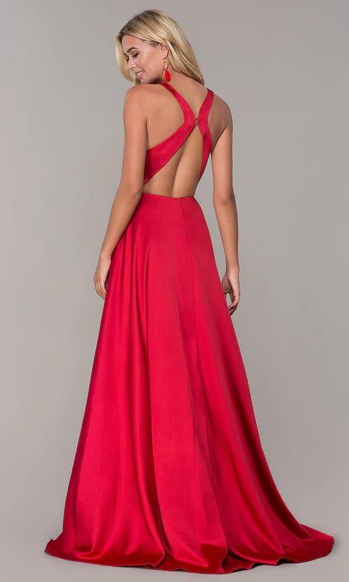 Red Prom Dress Satin Long Red Formal Dress with Open Back SYP51