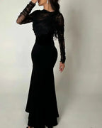 Saudi Arabia Black Women Evening Gowns Beads Floor Length Prom Dresses Long Sleeves Formal Wedding Cocktail Party Dress