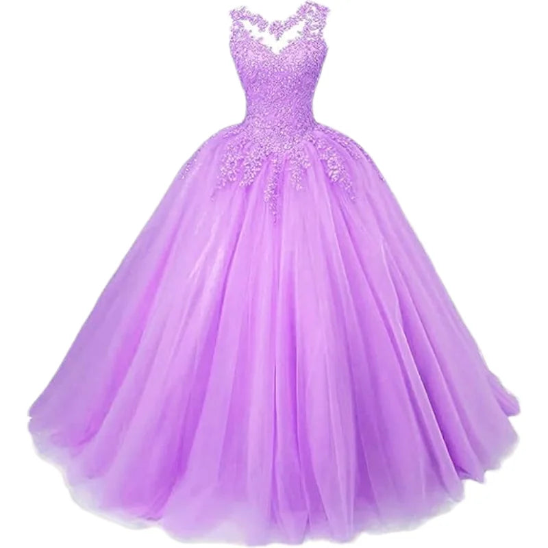 Customized Women's Beaded Lace Appliques Prom Dress Long Ball Gown Quinceanera Dresses Tulle Formal Sweet 16 Dress for Teens