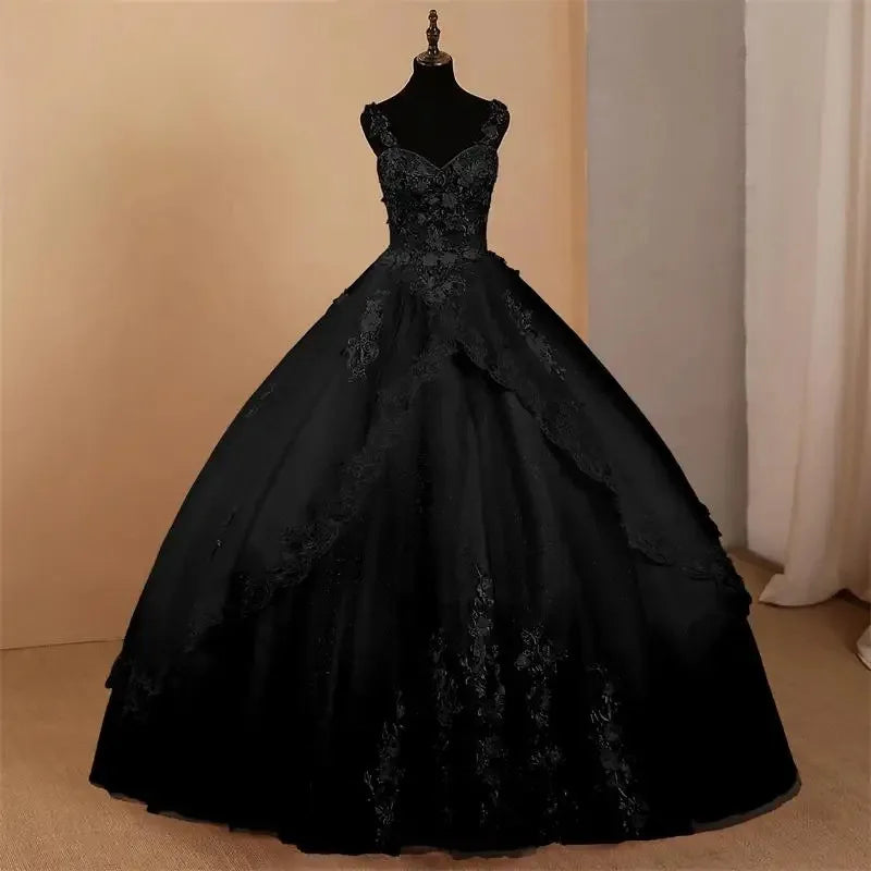 Custom Ball Gown Quinceanera Dress Spaghetti Straps Tulle Appliques Evening Gown