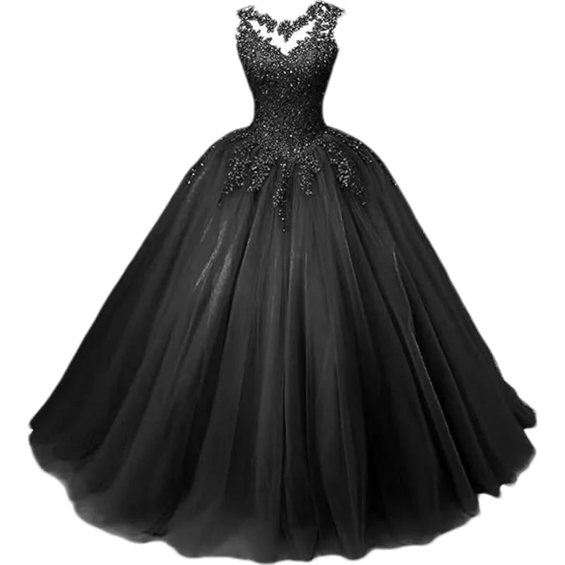 Customized Women's Beaded Lace Appliques Prom Dress Long Ball Gown Quinceanera Dresses Tulle Formal Sweet 16 Dress for Teens