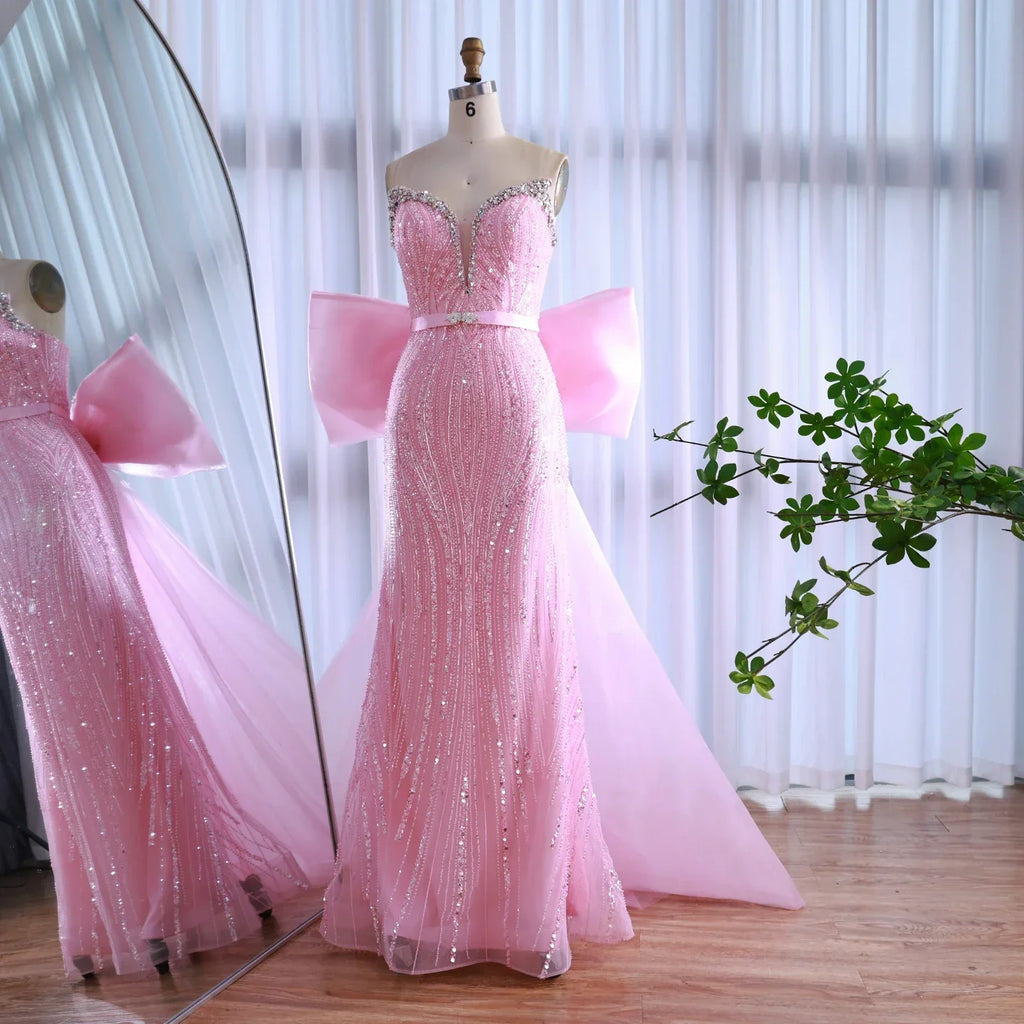 Luxury Dubai Pink Bow Evening Dress LA73061A