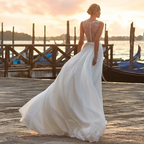 Simple Generous A-Line Chiffon Women's Wedding Dress V-Neck Sleeveless Lace Appliques Bride Gown Customized Vestidos Novias Boda