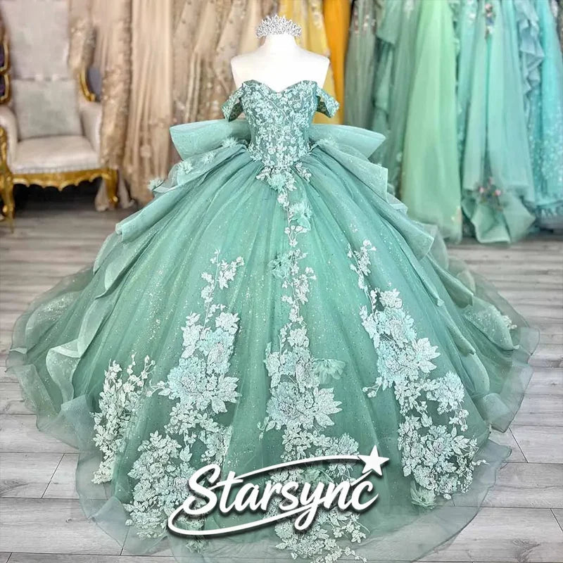 STARSYNC Tulle Coming of Age Ceremony Dress Customize Ball Gown Shiny Fairy Prom Dress Sweetheart Quinceanera Dress