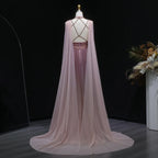 Sharon Said Ombre Pink Elegant Evening Dress with Cape Sleeve Criss Cross Halter Backless Women's Party Gowns SS309 Customized