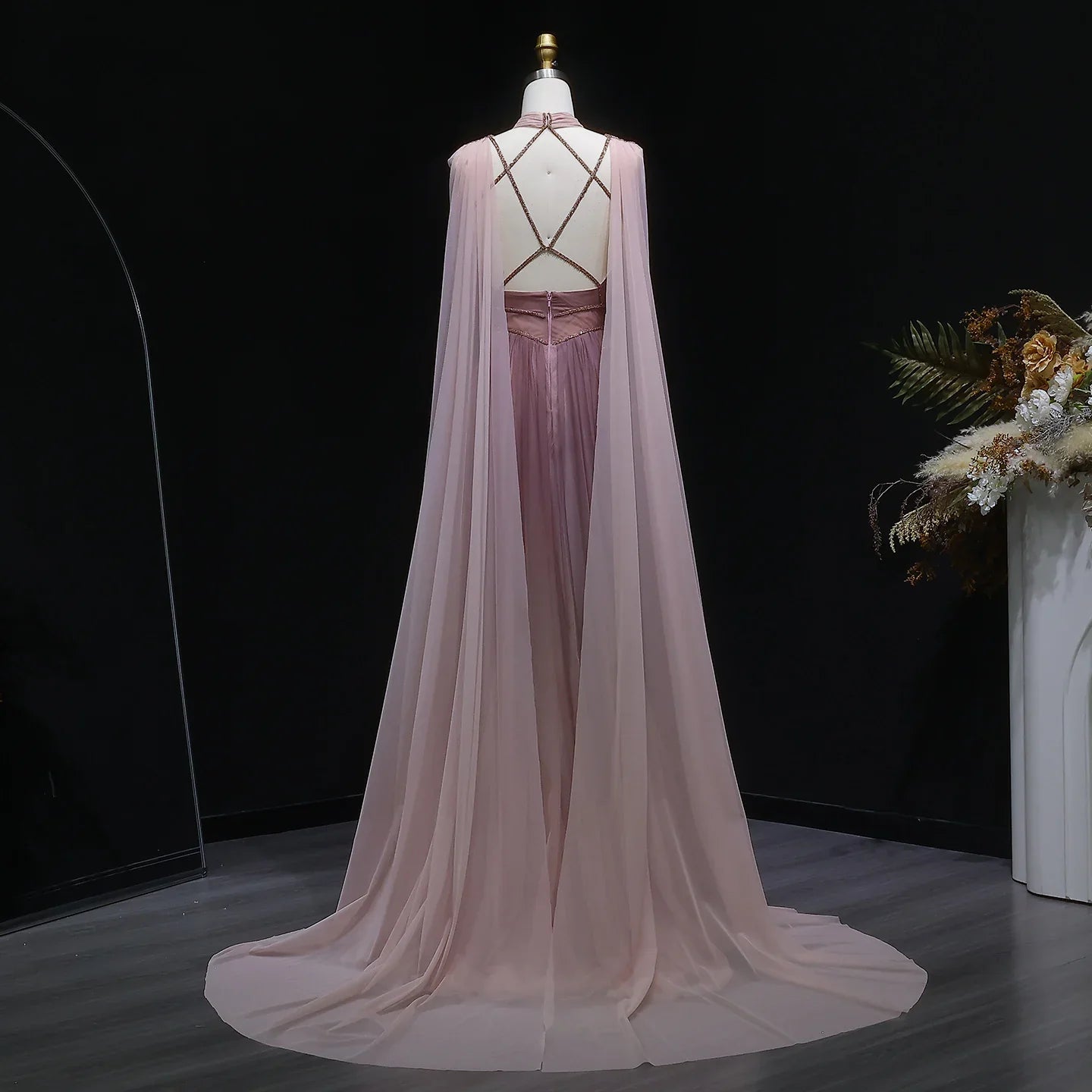 Sharon Said Ombre Pink Elegant Evening Dress with Cape Sleeve Criss Cross Halter Backless Women's Party Gowns SS309 Customized
