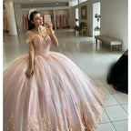 Customized Dresses 2026 Pink Off The Shoulder For Ball Gown Princess Appliques Tulle Birthday Party Dress Vestidos De 15 Años