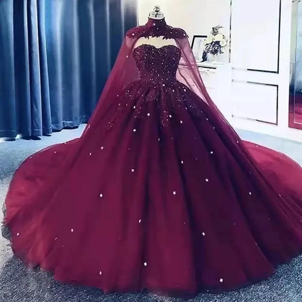 Quinceanera Dresses Elegant Sexy Cloak Sweetheart Appliques Crystal Ball Gown with Plus Size Sweet 16 Debutante Party Birthday