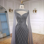 Luxury Nude Beaded Mermaid Evening Dress with Cape LA72814