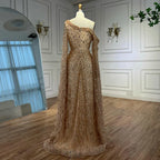 Luxury Feather One Shoulder Evening Dress with Cape Sleeves LA72763