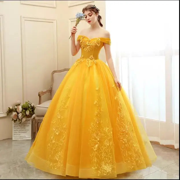 Luxury Gold Lace Quinceanera Party Dress Ball Gown 12 Colors