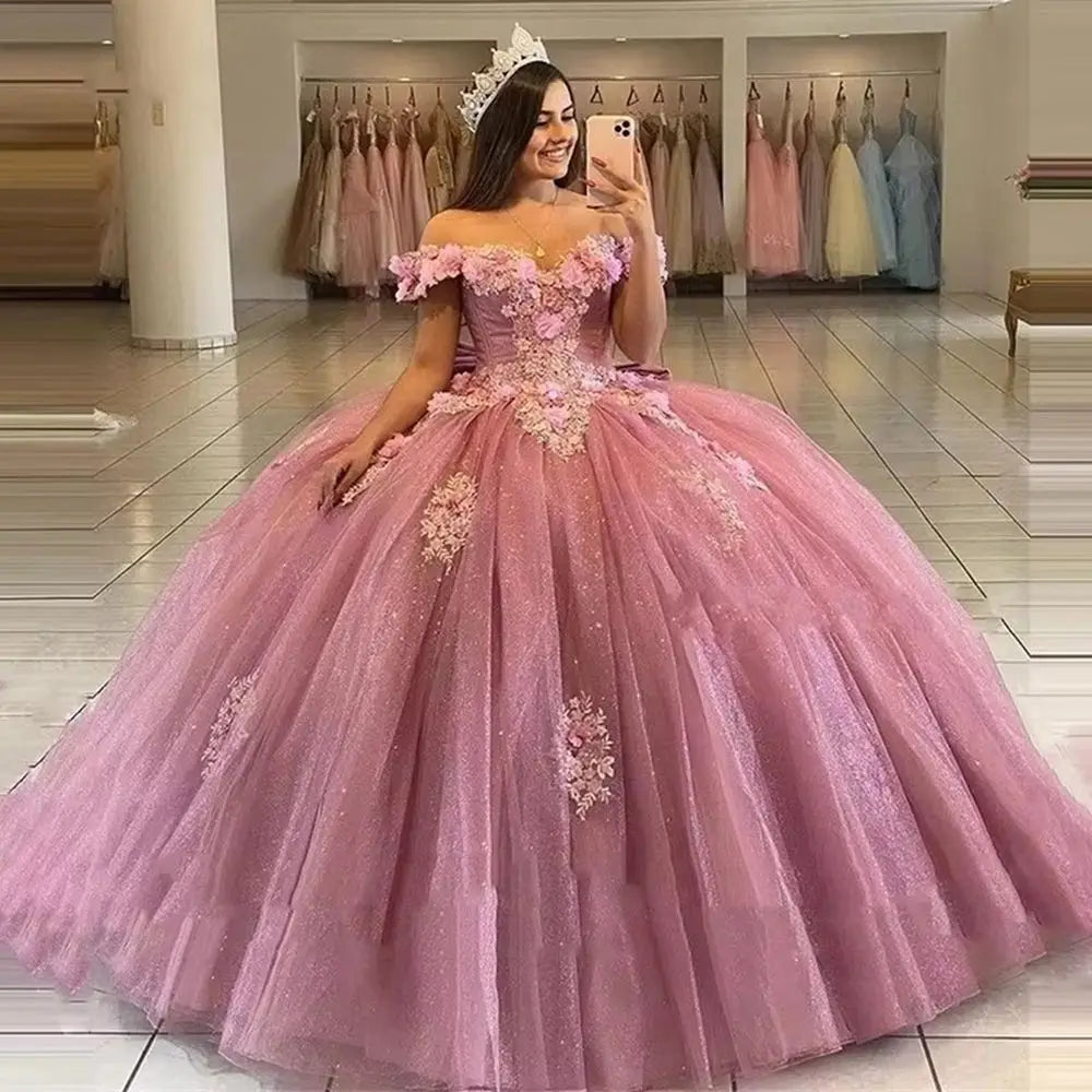 Bomaris Dusty Pink Ball Gown Quinceanera Dresses Princess Sweetheart Appliques Sweet 16 Debutante Party Birthday Customized
