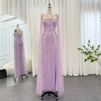 Sharon Said Luxury Dubai Aqua Lilac Mermaid Evening Dress with Cape Sleeve Criss Cross Women Wedding Party Gown SS391 Customized