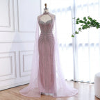 Luxury Dubai Caramel Beaded Evening Dress With Cape LA72811C