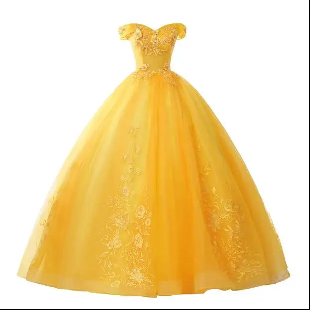 Luxury Gold Lace Quinceanera Party Dress Ball Gown 12 Colors