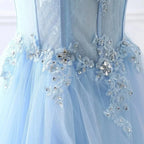 New light blue sweat long lady girl women princess prom banquet party wedding bridal dress gown