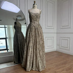 Luxury Sage Green Beaded A-Line Spaghetti Strap Evening Dress LA72805