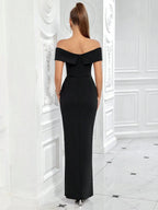 Black Off-Shoulder High Slit Maxi Dress for Evening Party Formal Occasion