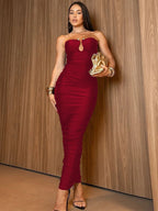 Dulzura Sleeveless Strapless Pleated Maxi Dress With Button Women’S Sexy Elegant Long Dress Party Club Office Spring Summer
