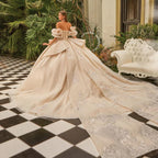 Exquisite Sequins Beads Quinceanrra Prom Dresses Glitter Lace Appliques Detachable Sleeves Ball Gown Sweet 16 Dress Vestidos