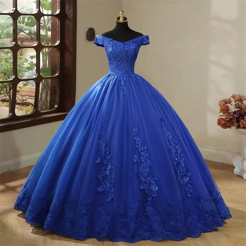 Off Shoulder Purple Quinceanera Dresses Sweet Flower Party Dress Luxury Appliques Ball Gown Real Photo Prom Dress Boho Vestidos