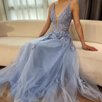 Luxury Sage Green Lace A-Line Prom Dress with Spaghetti Straps LA73005