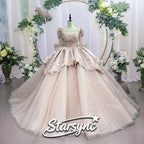 Pink Sweetheart Layer Prom Dress Customize Quinceanera Dress Full Sleeves Tulle Off-Shoulder Dress Coming of Age Ceremony Dress