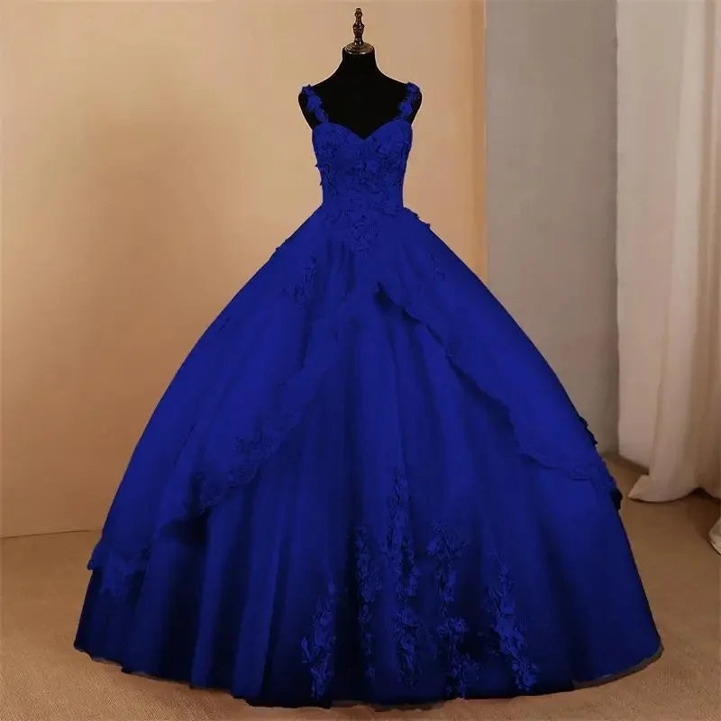 Custom Ball Gown Quinceanera Dress Spaghetti Straps Tulle Appliques Evening Gown
