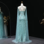 Sharon Said Luxury Dubai Aqua Lilac Mermaid Evening Dress with Cape Sleeve Criss Cross Women Wedding Party Gown SS391 Customized