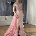 Luxury Dubai  Blue One Shoulder Split Saudi Evening Gown with Beaded Side Overskirt Dress for Formal Occasion LA72732