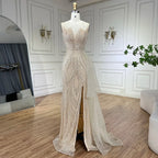 Light Pink Spaghetti Strap Mermaid Evening Dress with Beaded Overskirt LA72378A