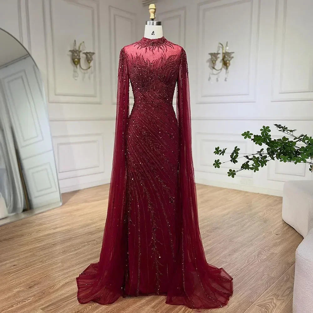 Luxury Nude Mermaid Evening Dress with Cape Sleeves LA71885A