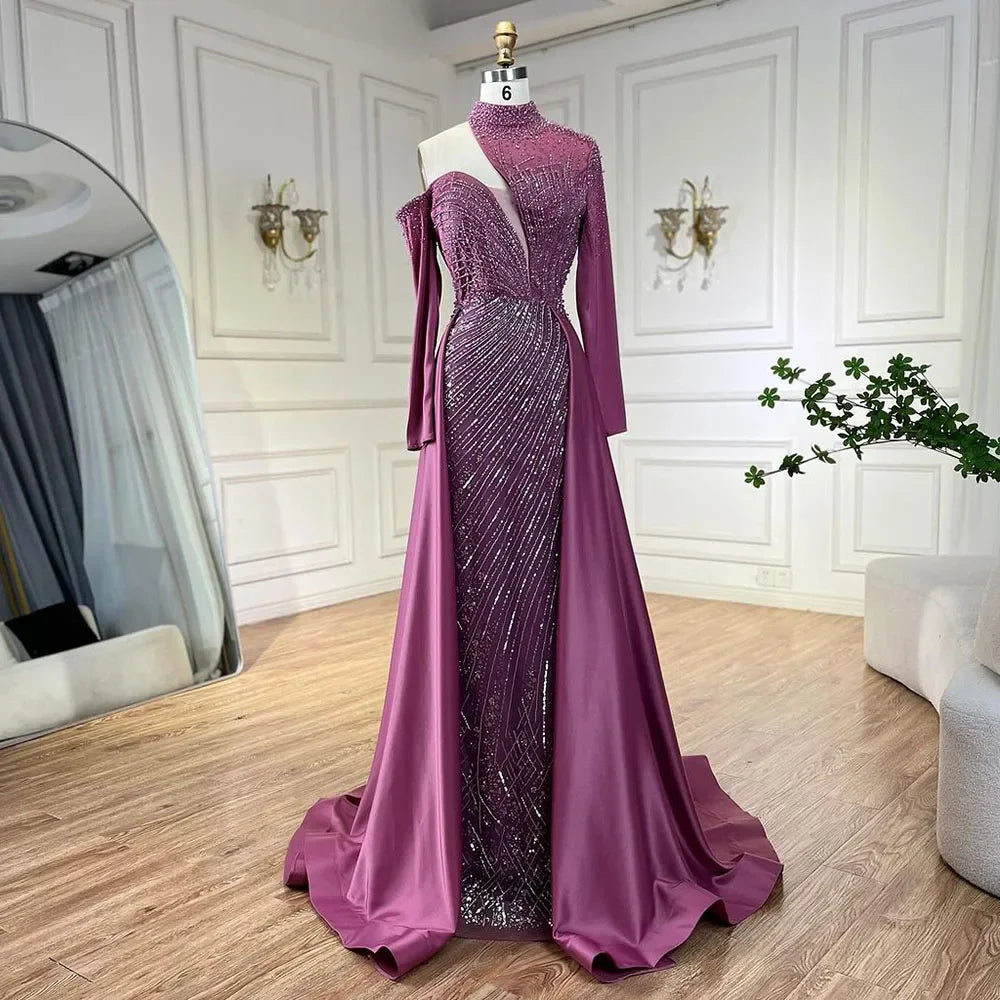 Serene Hill Arabic Green Elegant Mermaid One Shoulder Beaded Luxury Dubai Evening Dresses Gowns For Women Wedding Party LA72550