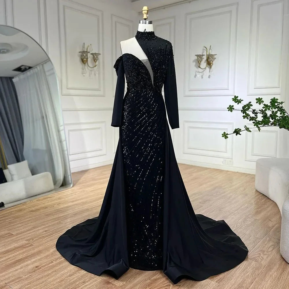 Serene Hill Arabic Green Elegant Mermaid One Shoulder Beaded Luxury Dubai Evening Dresses Gowns For Women Wedding Party LA72550