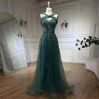 Serene Hill Dubai Turquoise Spaghetti Strap Mermaid Luxury Beaded Evening Dresses Gowns For Women Wedding Party 2025 LA72322