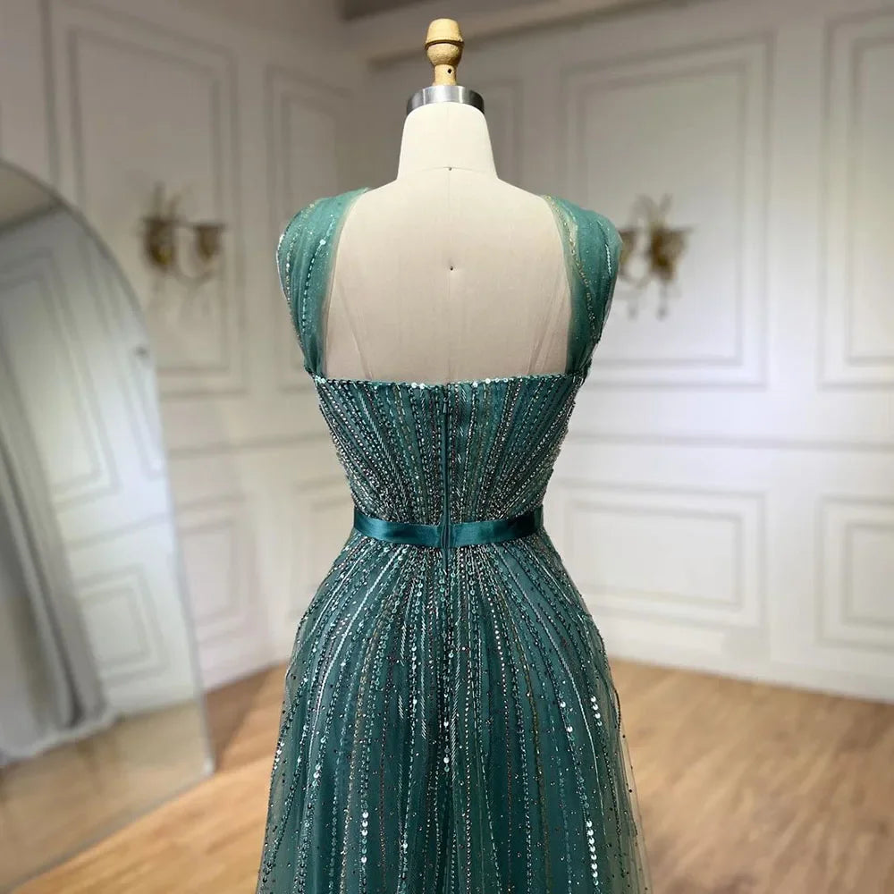 Serene Hill Dubai Turquoise Spaghetti Strap Mermaid Luxury Beaded Evening Dresses Gowns For Women Wedding Party 2025 LA72322