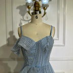 Luxury Dubai Mermaid Evening Dress With Skirt  Light blue Beaded Spaghetti Strap For Formal Occasion  LA72341A