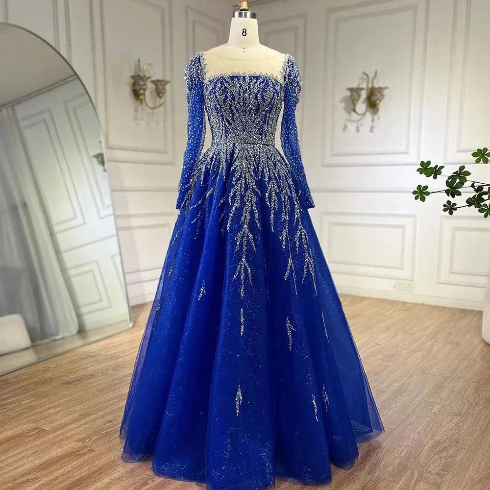Serene Hill Muslim Pink A Line Beaded Luxury Dubai Long Evening Dresses Gowns   For Woman Wedding Party