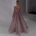 Serene Hill Muslim Pink A Line Beaded Luxury Dubai Long Evening Dresses Gowns   For Woman Wedding Party