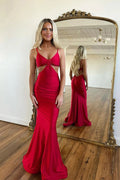 Sexy Spaghetti Straps Red Sheath Prom Formal Dress