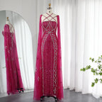 Sharon Said Luxury Dubai Aqua Lilac Mermaid Evening Dress with Cape Sleeve Criss Cross Women Wedding Party Gown SS391 Customized