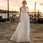 Simple Generous A-Line Chiffon Women's Wedding Dress V-Neck Sleeveless Lace Appliques Bride Gown Customized Vestidos Novias Boda