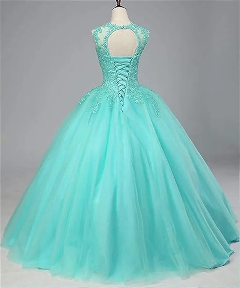 Customized Women's Beaded Lace Appliques Prom Dress Long Ball Gown Quinceanera Dresses Tulle Formal Sweet 16 Dress for Teens